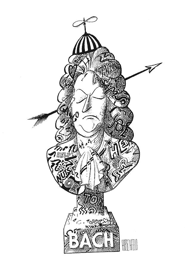 Bust Of Bach Vandalized Drawing by Al Hirschfeld