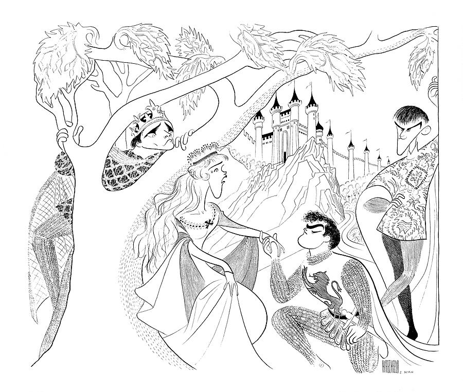 Richard Burton and Julie Andrews in Camelot Drawing - Camelot by Al Hirschfeld