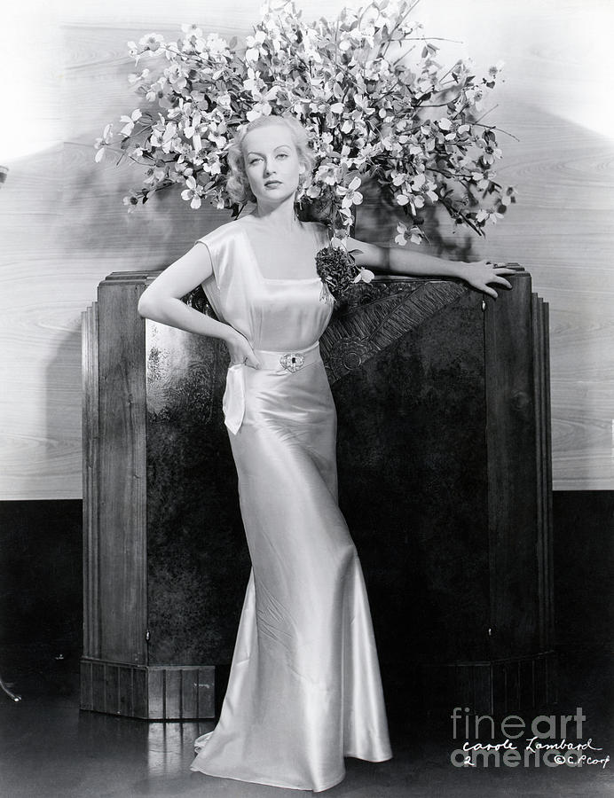 Carole Lombard In Gold Dress Fulllength by Bettmann