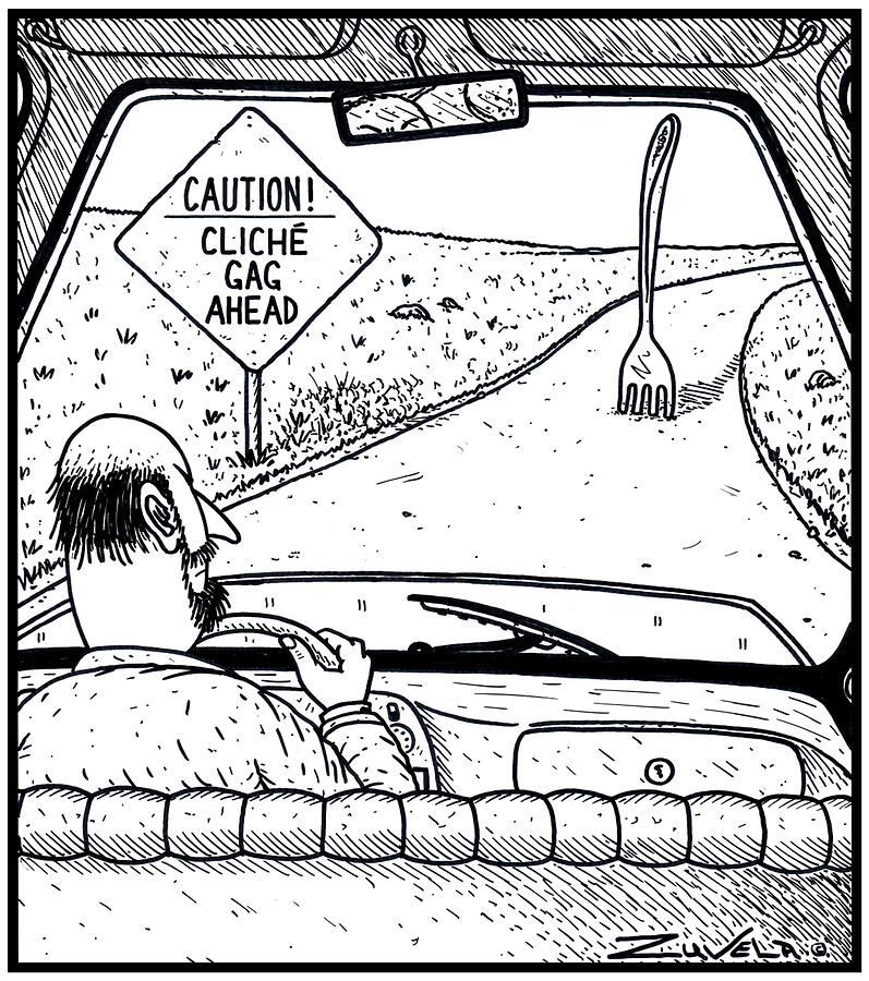 Caution, Cliche Gag Ahead' A Driver Approaching A The Old Drawing by ...