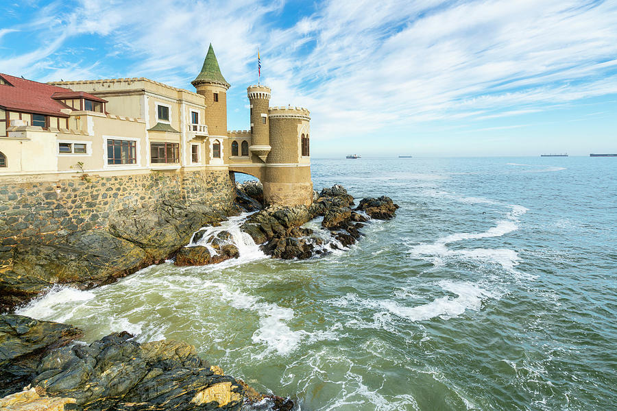 Chile, Valparaiso, Vina Del Mar, Castillo Wulff Mansion Digital Art by Jan Miracky