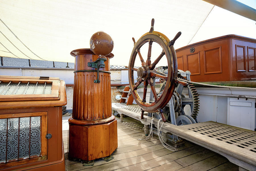 Connecticut, Mystic, Mystic Seaport Museum, Seaport Village, Ships Wheel. Digital Art by Lumiere