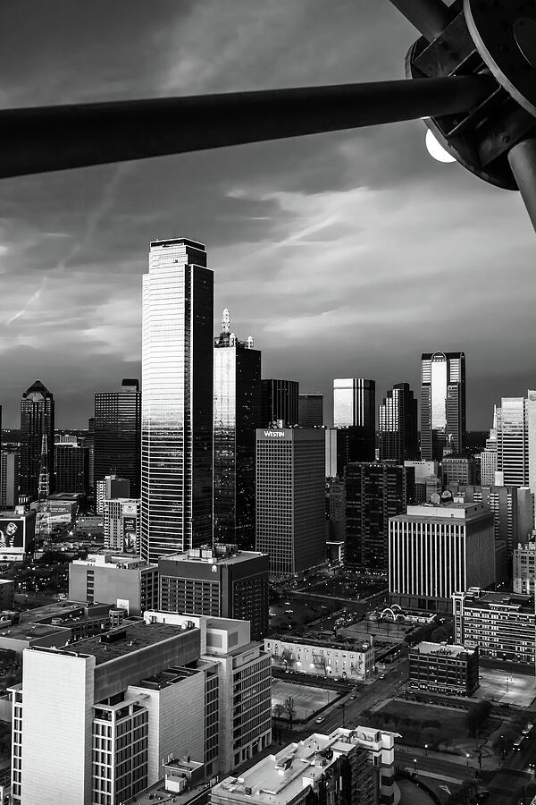 Dallas Skyline Through Reunion Tower in Monochrome by Gregory Ballos