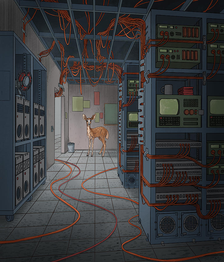 Deer in a Server Room Digital Art - Data _ Center by EvanArt - Evan Miller