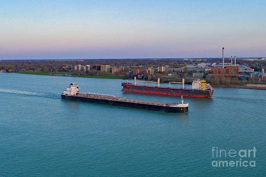 Detroit River Cargo Ships by Jim West / Science Photo Library