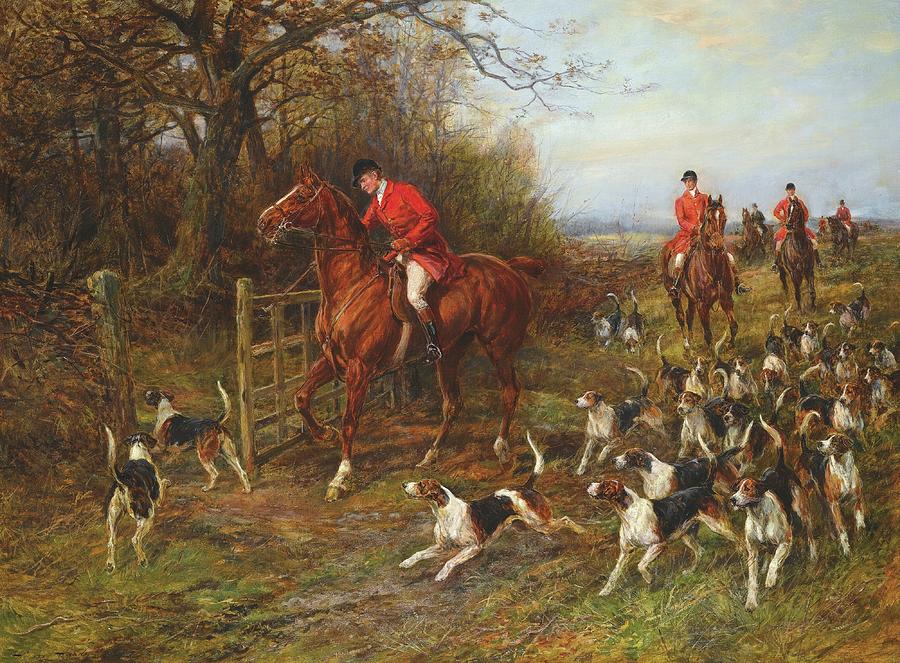 Victorian Equestrian Scene Painting - Drawing Covert by Heywood Hardy