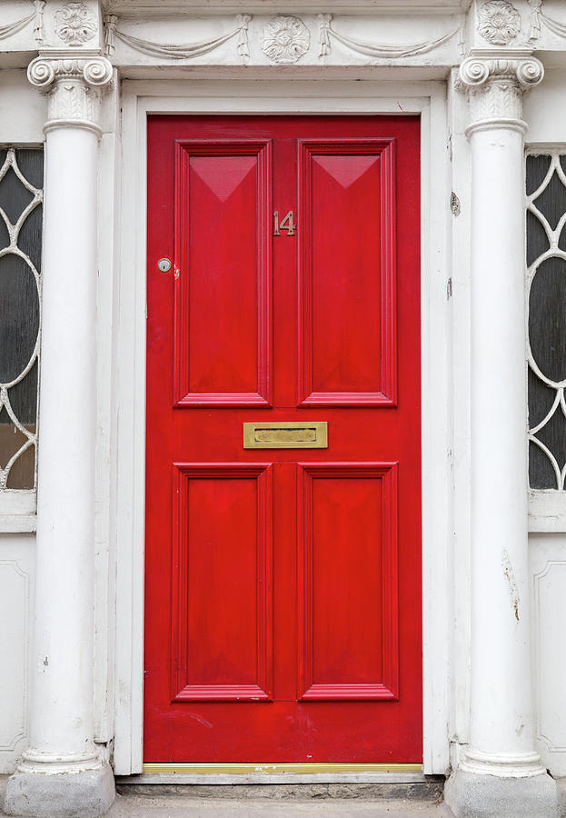 Bright Red Doorway with Columns Photograph - Dublin Red Door by Georgia Clare