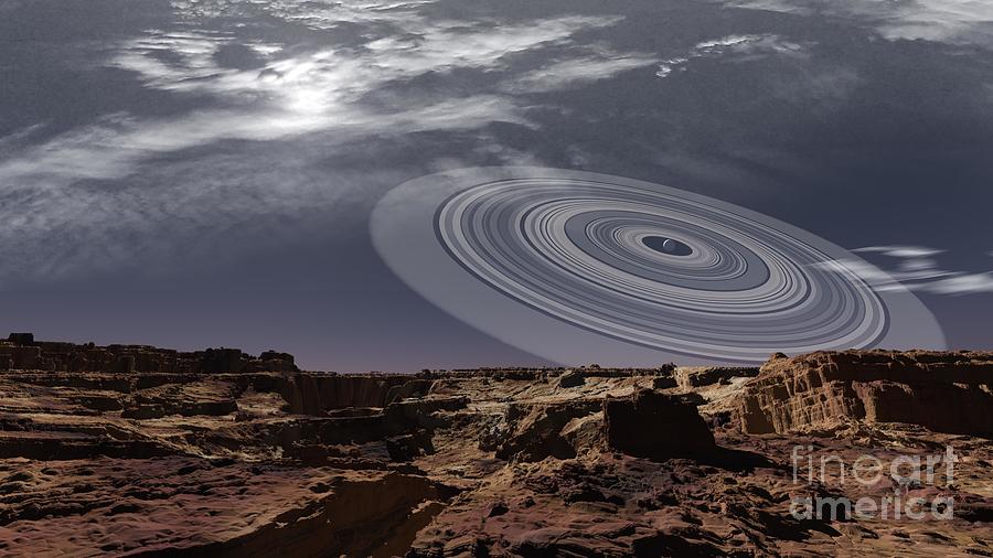 Exoplanet J 1407 B From One Of Its Outer Moons by Ron Miller
