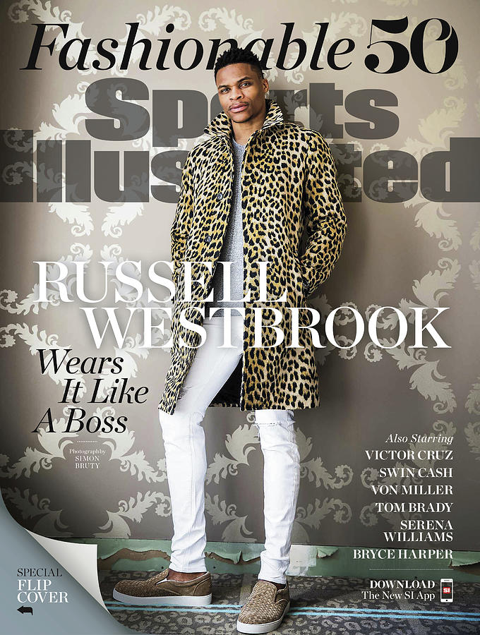 Russell Westbrook in Stylish Leopard Coat Photograph - Fashionable 50 Oklahoma City Thunder Guard Russell Westbrook Sports Illustrated Cover by Sports Illustrated