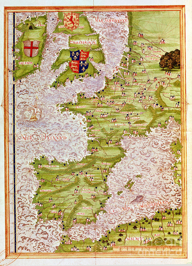 Testu Fol.9v Map Of Western Europe, From 'cosmographie Universelle', 1555 ...