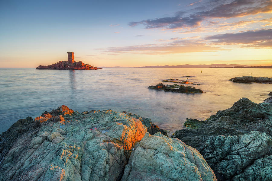 France, Provence-alpes-cote Dazur, Saint-rapha�l, Cote Dazur, French Riviera, Var, Alpes-de-haute-provence, From Cap Du Dramont To Ile Dor Near Saint Raphael, Corniche De Lesterel Digital Art by Cornelia D�rr