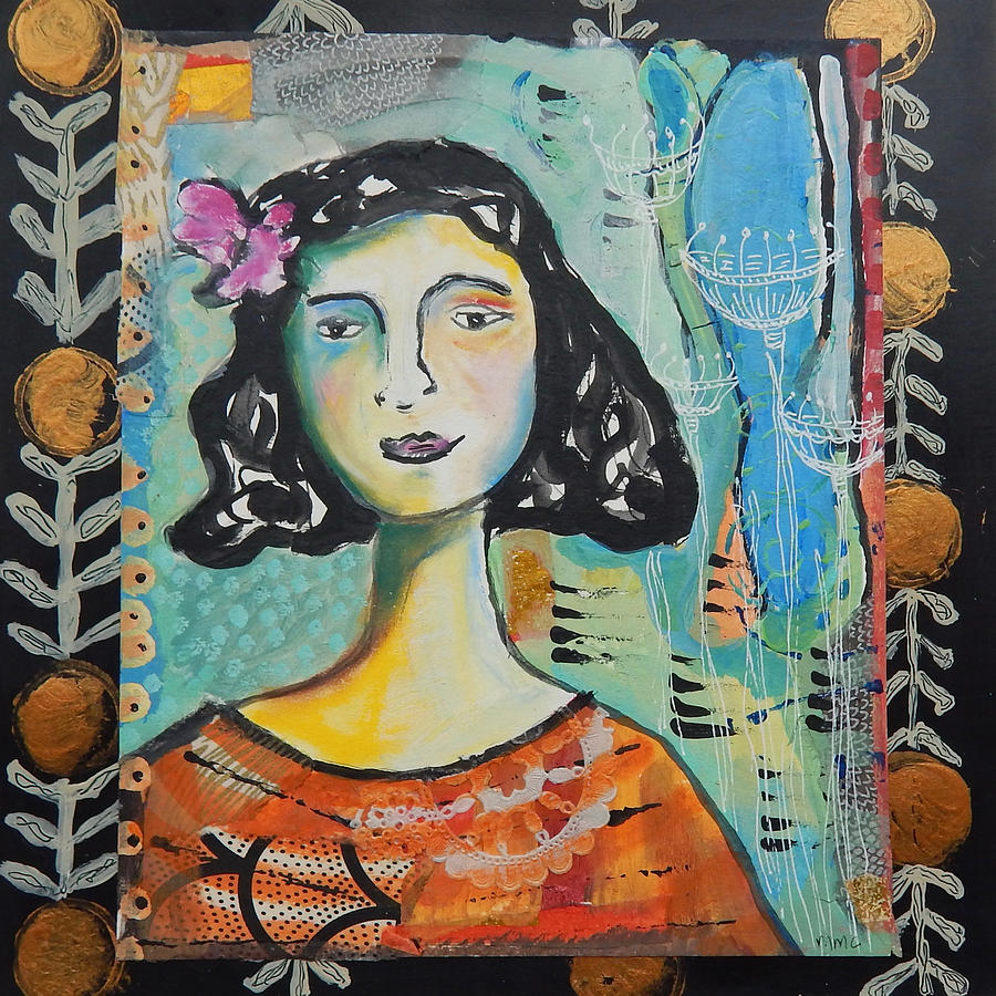 Genevieve with Background Mixed Media by Mary Conner