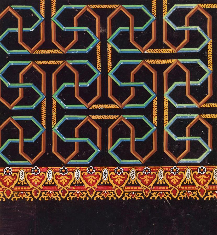 Geometric Maze-like Patterns In Brown, Blue, Green Painting by Unknown