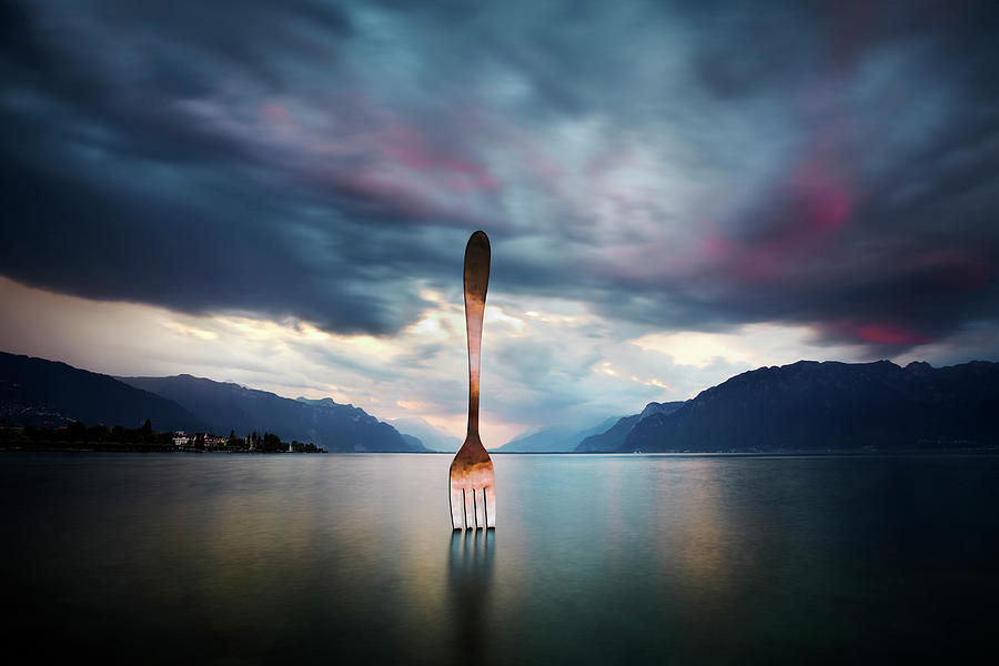 Giant Fork In Lake Geneva Digital Art by Richard Taylor
