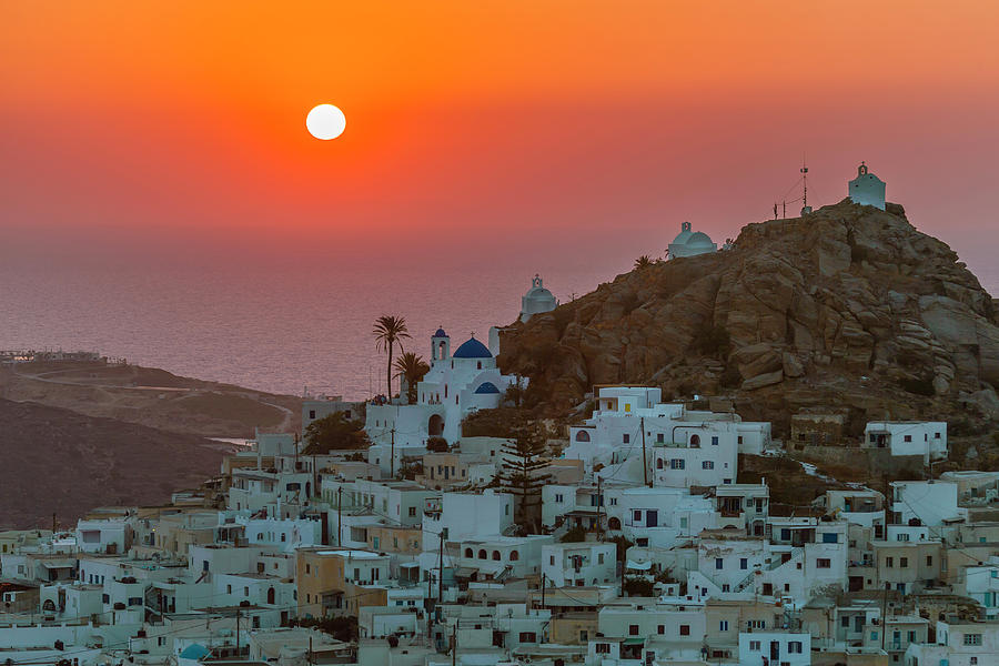 Greece, Aegean Islands, Cyclades, Mediterranean Sea, Aegean Sea, Greek Islands, Ios Island, Chora Village At Sunset Digital Art by Giorgio Filippini