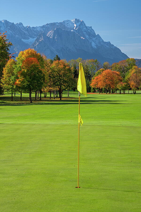 Hole 9, Par 4, 374m Against Zugspitze Digital Art by Hans-peter Huber