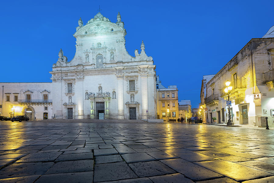 Italy, Apulia, Lecce District, Salento, Galatina, The Chiesa Madre In The San Pietro Square At Dusk Digital Art by Franco Cogoli