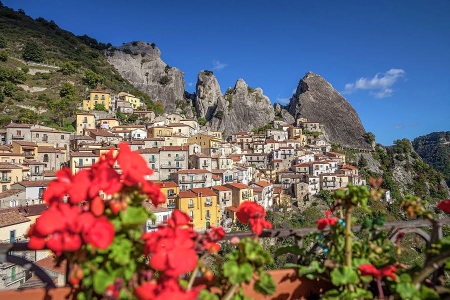 Italy, Basilicata, Potenza District, Dolomiti Lucane, Castelmezzano, View Of Castelmezzano Town And Dolomiti Lucane Digital Art by Daniele Coppa