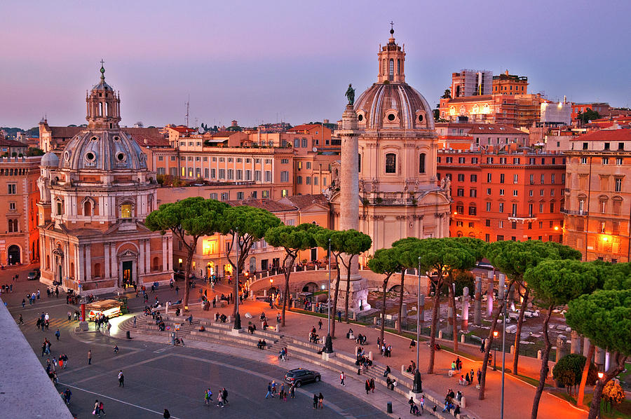 Italy, Latium, Roma District, Rome, Vittorio Emanuele Monument, Looking Down At The Streets Around The Altare Della Patria At Sunset Digital Art by Monica Goslin
