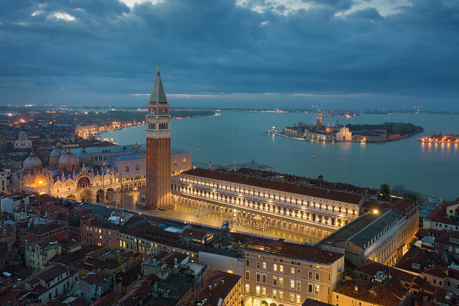 Italy, Veneto, Venetian Lagoon, Adriatic Coast, Venezia District, Venice, St Marks Square, St Marks Cathedral, Top View Of Piazza San Marco With Island Of San Giorgio Maggiore Digital Art by Massimo Ripani