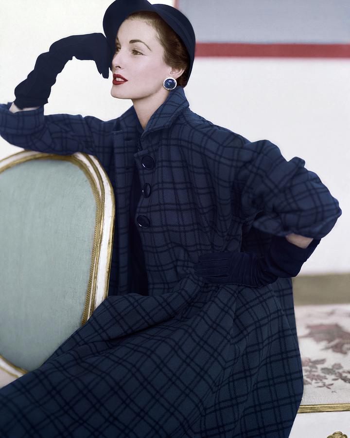 Joan Friedman Wearing A Blue Check Coat Photograph by Horst P Horst