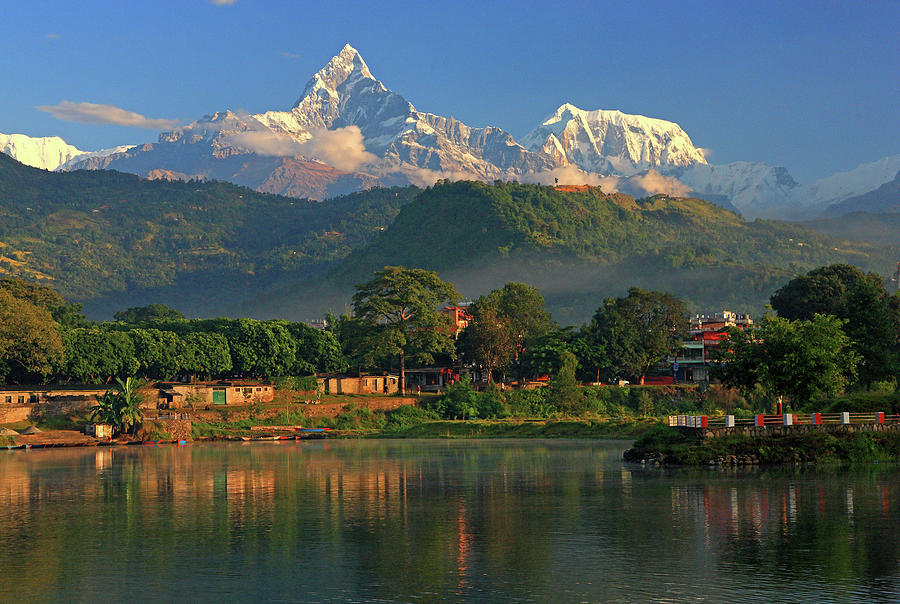 Lake & Mountains, Pokhara, Nepal Digital Art by Gunter Grafenhain