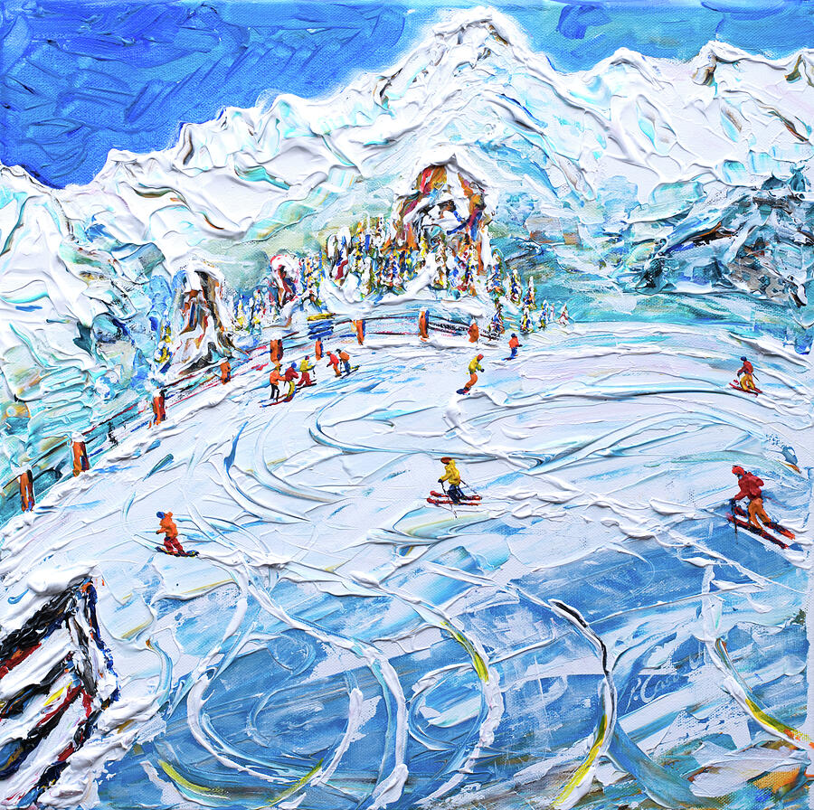 Les Arcs Ski Print with Mt Blanc by Pete Caswell