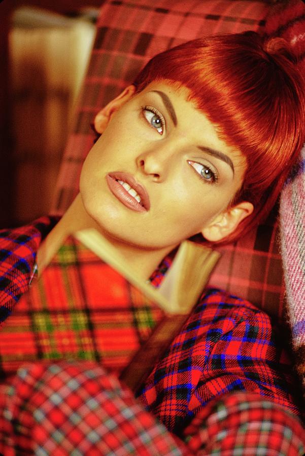 Linda Evangelista With Short Red Hair Wearing by Arthur Elgort
