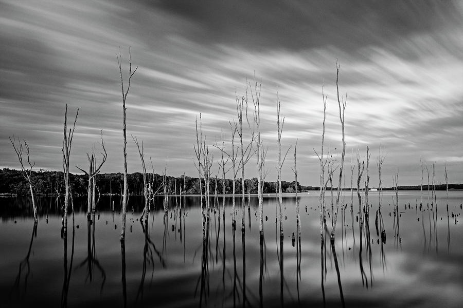Manasquan Reservoir Last Light BW Photograph by Susan Candelario