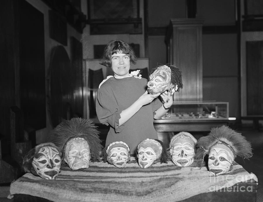 Margaret Mead With Trophy Heads by Bettmann