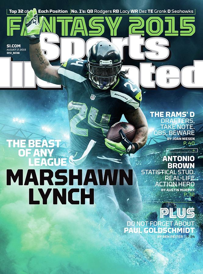 Marshawn Lynch Sports Cover Photograph - Marshawn Lynch 2015 Nfl Fantasy Football Preview Issue Sports Illustrated Cover by Sports Illustrated