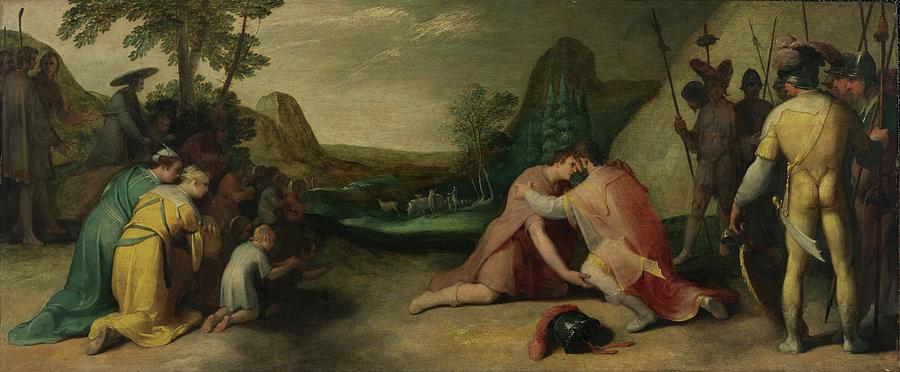 Meeting Of Jacob And Esau Painting by Cornelis Cornelisz Van Haarlem