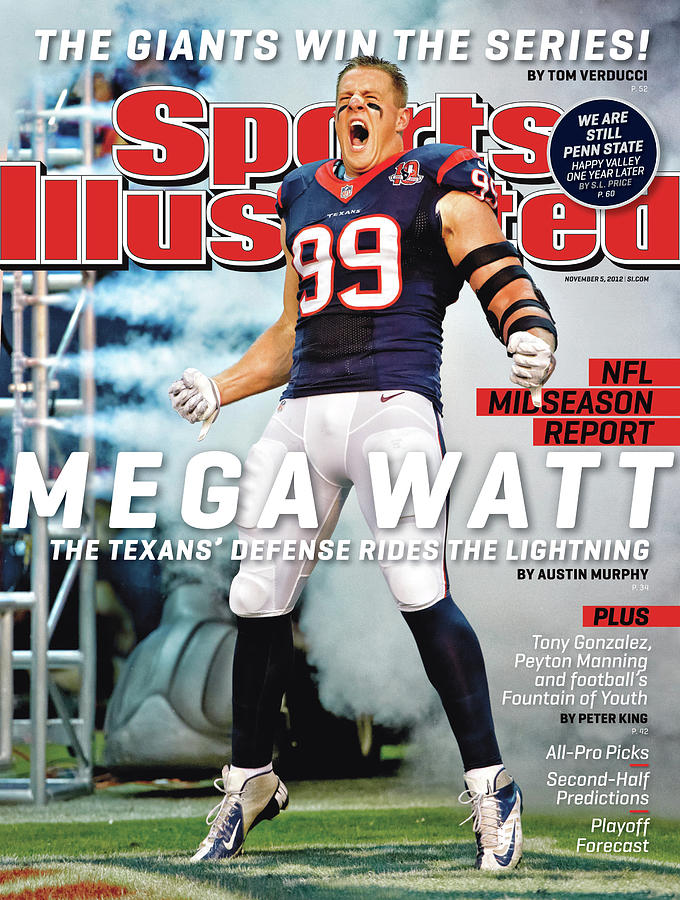 J.J. Watt on Sports Illustrated Cover Photograph - Mega Watt The Texans Defense Rides The Lightning Sports Illustrated Cover by Sports Illustrated