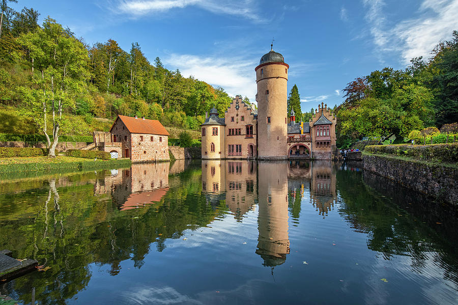 Mespelbrunn Moated Castle In The Elsava Valley In The Spessart Digital Art by Reinhard Schmid