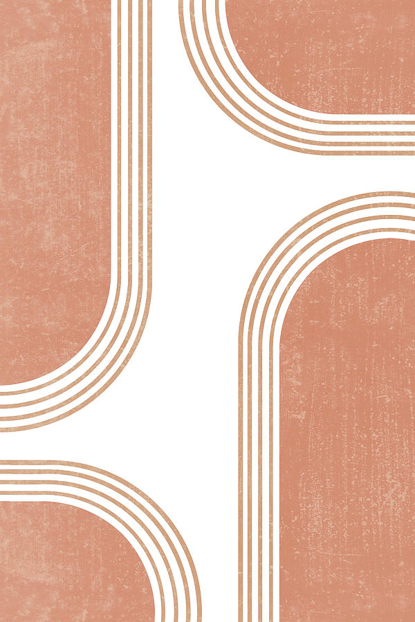 Retro Geometric Design Mixed Media - Mid Century Modern 4 - Geometrical Abstract - Minimal Print - Terracotta Abstract - Burnt Sienna by Studio Grafiikka