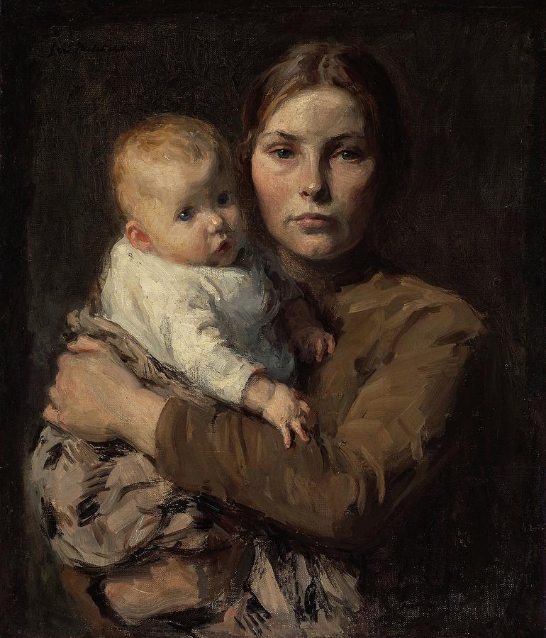 Mother Holding Child in Profile Painting - Mother And Child by Gari Melchers