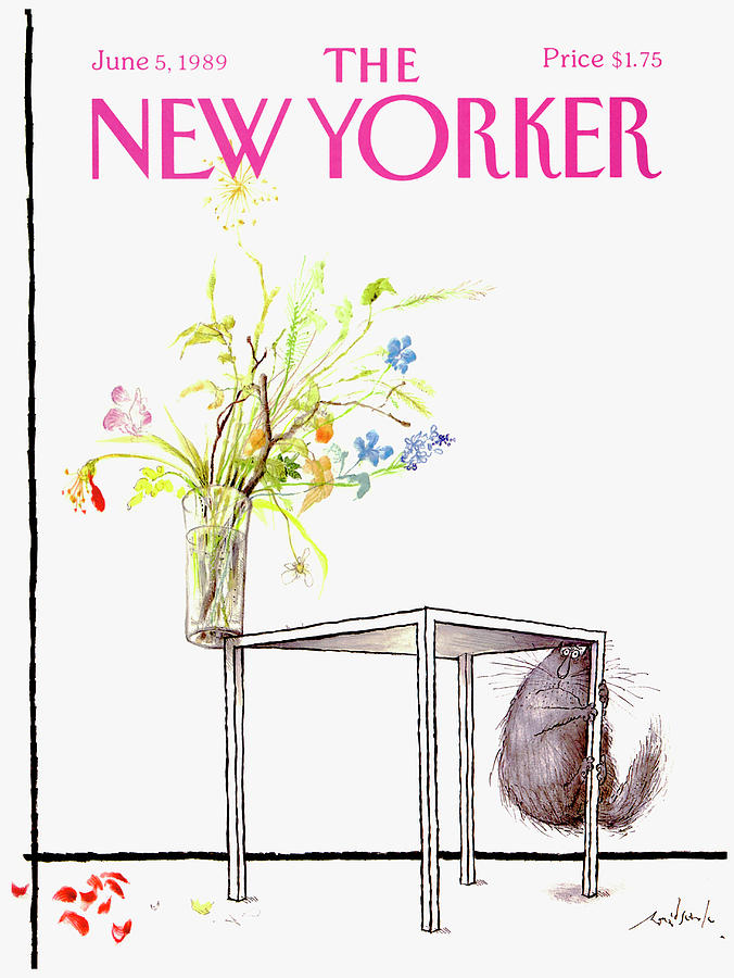 Cat Hiding Under Table Drawing - New Yorker Cover June 5 1989 by Ronald Searle