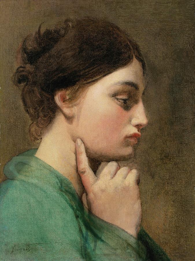 Contemplative Woman in Profile Painting - Odyssey, Study Of The Figure For The Apotheosis By Homer by Jean Auguste Dominique Ingres