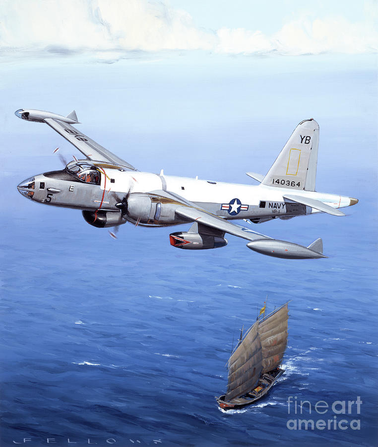 Lockheed P2V-7 Neptune Over Ocean Painting - Lockheed P2V-7 Neptune by Jack Fellows