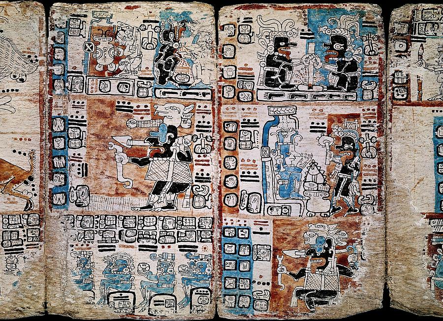 Manichean Codex Page of the Tro-Cortesianus Codex or Madrid Codex. Mayan Codex. Gods ...