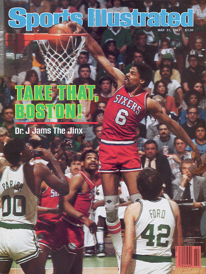 Julius Erving Dunking Over Boston Players Photograph - Philadelphia 76ers Julius Erving, 1982 Nba Eastern Sports Illustrated Cover by Sports Illustrated