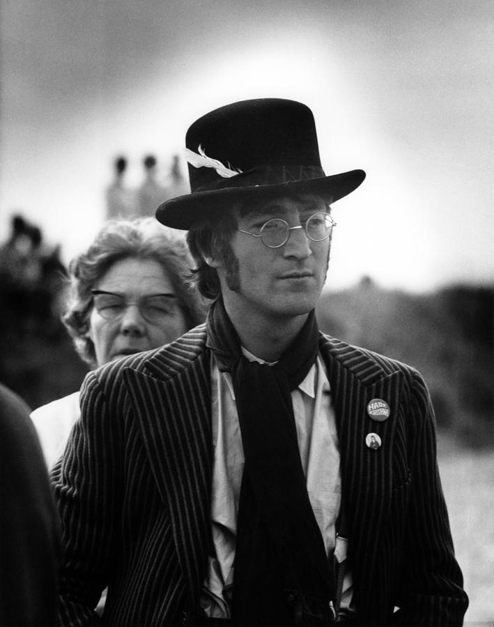 Man Wearing a Top Hat and Pinstripes Photograph - Photo Of Beatles And John Lennon And by David Redfern