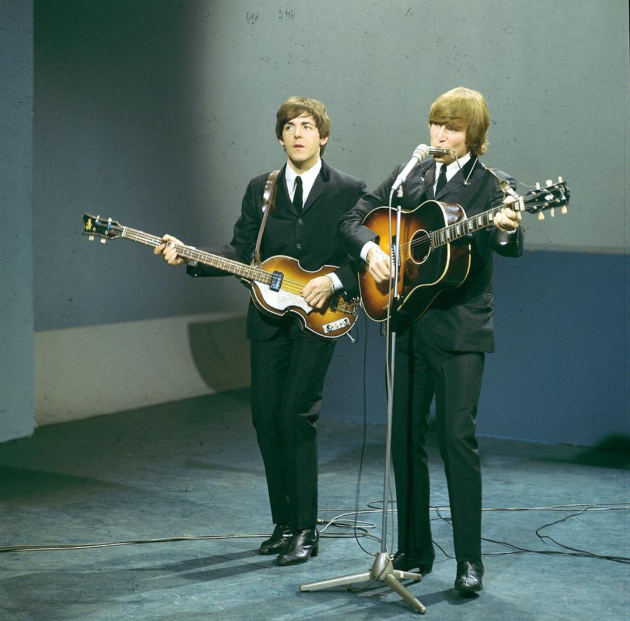Iconic Beatles Duo Performing Live Photograph - Photo Of John Lennon And Paul Mccartney by David Redfern