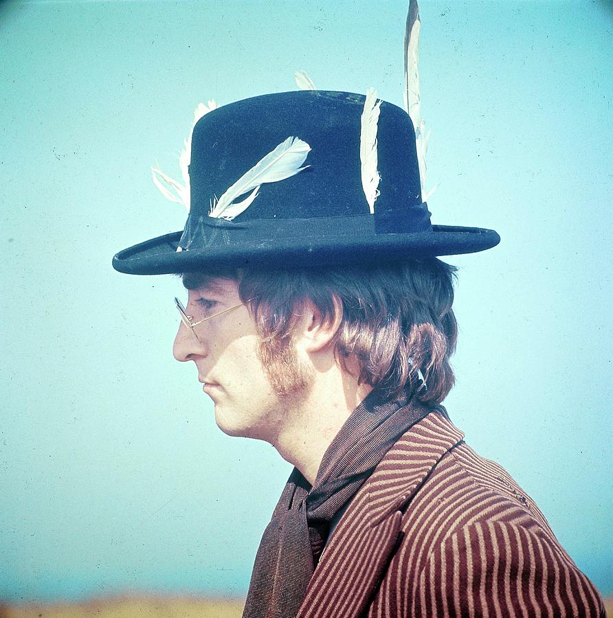Man in Stylish Feathered Hat Photograph - Photo Of John Lennon by David Redfern