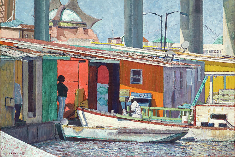 Potters Cay Drama - Nassau, Bahamas Painting by Ritchie Eyma