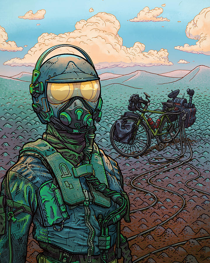 Futuristic Rider in Desert Landscape Digital Art - Re_charge by EvanArt - Evan Miller