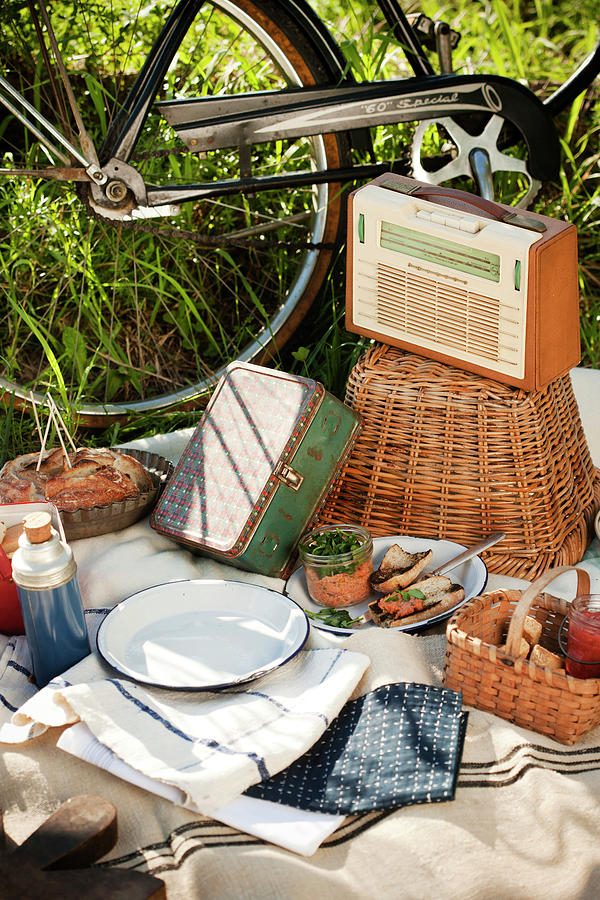 Retro Picnic With Bicycle Photograph by Colin Cooke