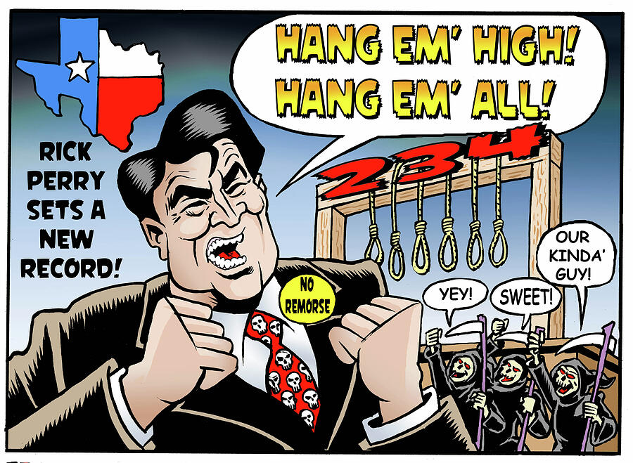 Rick Perry Sign Rick Perry's Execution Record Drawing by Keith Tucker - Metal Posters