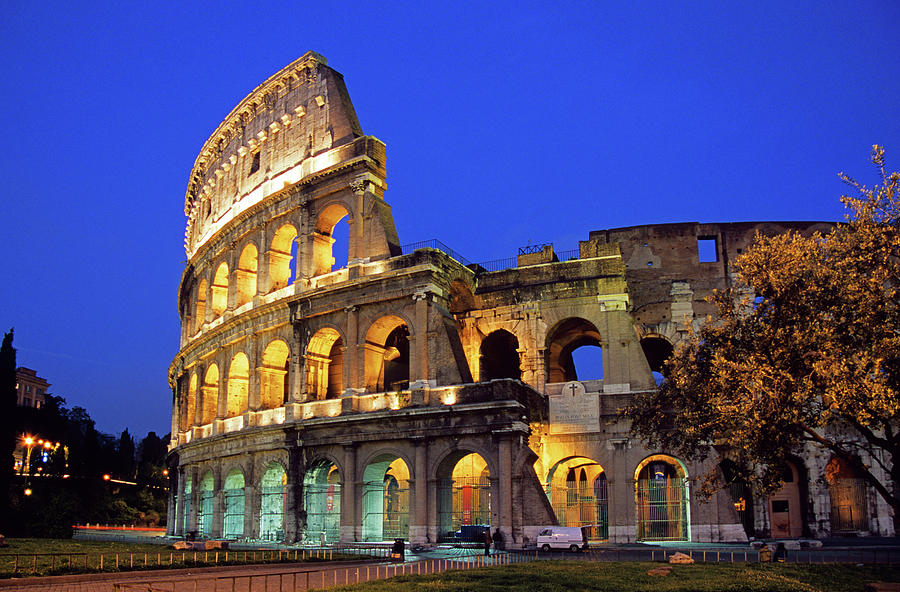 Colosseum Illuminated at Night Digital Art - Rome, The Coliseum, Italy by Photobank