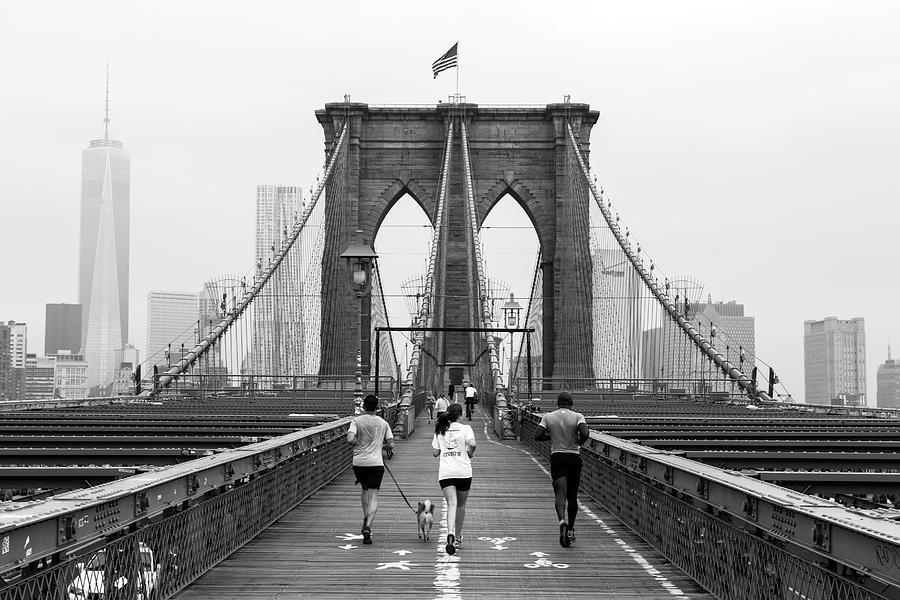 Runners On Brooklyn Bridge Digital Art by Jordan Banks